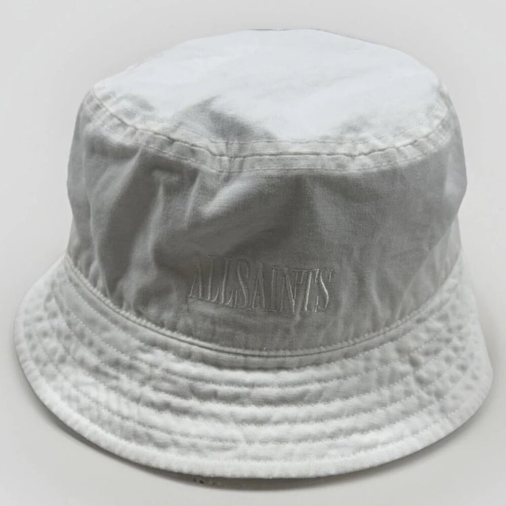 AllSaints White Embroidered Bucket Hat One Size Unisex Organic Cotton White